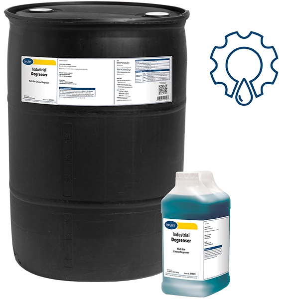 Brulin Industrial Degreaser in 55 Gallon and 2.5 Gallon Containers