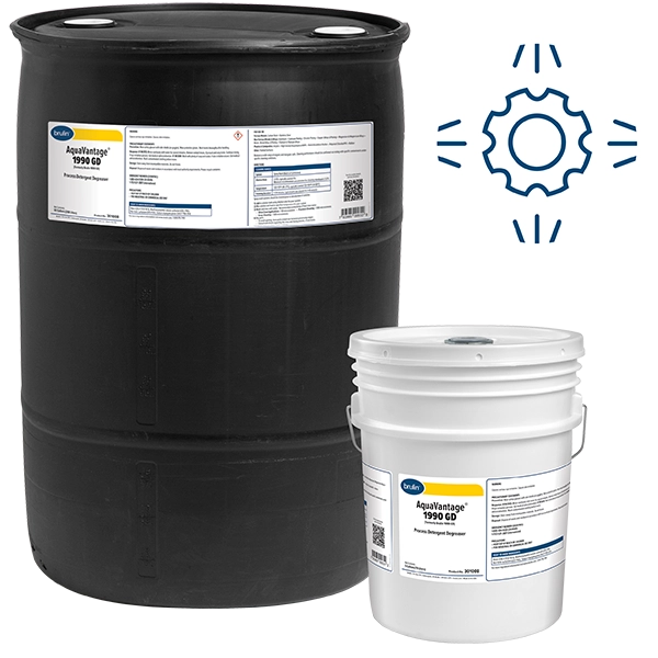 Brulin AquaVantage 1990 GD Spray Wash Cleaning Detergent in 55 Gallon and 5 Gallon Containers