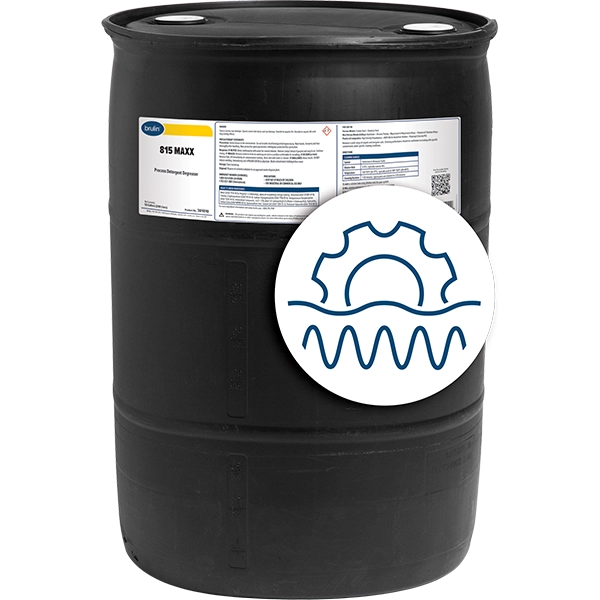 Brulin's 815 Maxx ultrasonic cleaning detergent in a 55 Gallon containers. For use in parts cleaning.